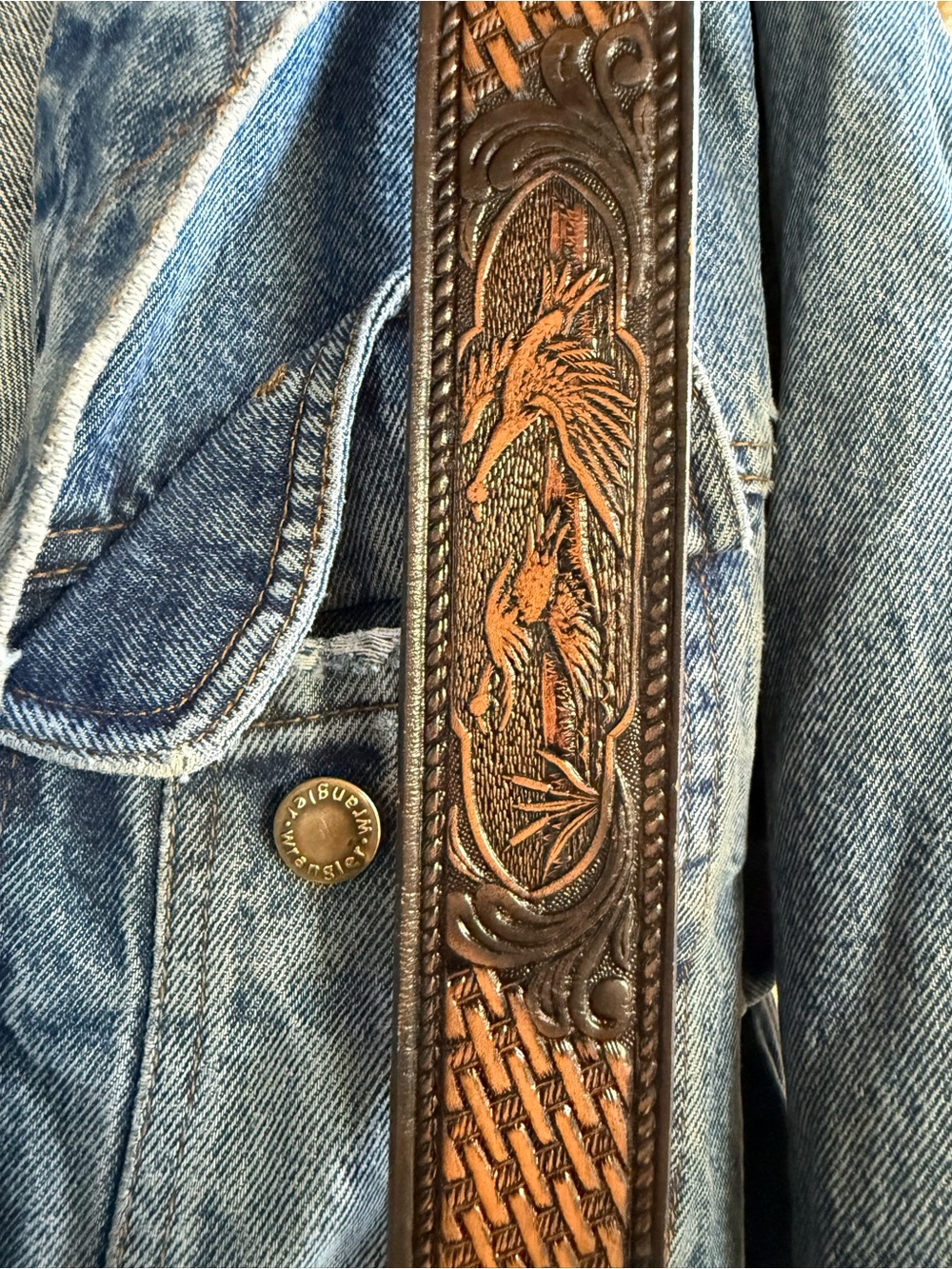 Vintage Tooled Brown Leather Belt